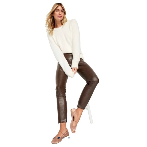 NWT OLD NAVY Extra High-Waisted Faux-Leather Eco-friendly Pants Brown Size 14 - Picture 1 of 9